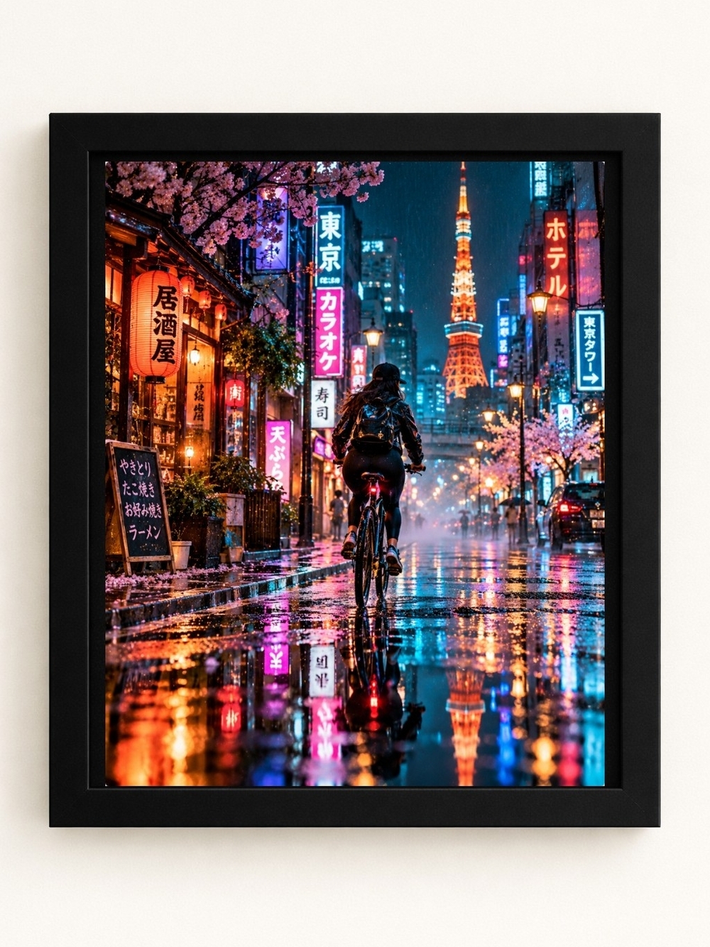 8x10 Framed Tokyo Nightscape A.I. Art Print